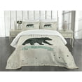 thumbnail image 3 of Ambesonne Bear Quilted Bedspread Set 3 Pcs, Vintage Wildlife, Queen Size, Mint Green Black Tan, 3 of 5