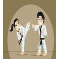 thumbnail image 3 of Ambesonne Karate Duvet Cover Set, Karate Cartoon Art, Calking, Sepia Dark Tan, 3 of 6