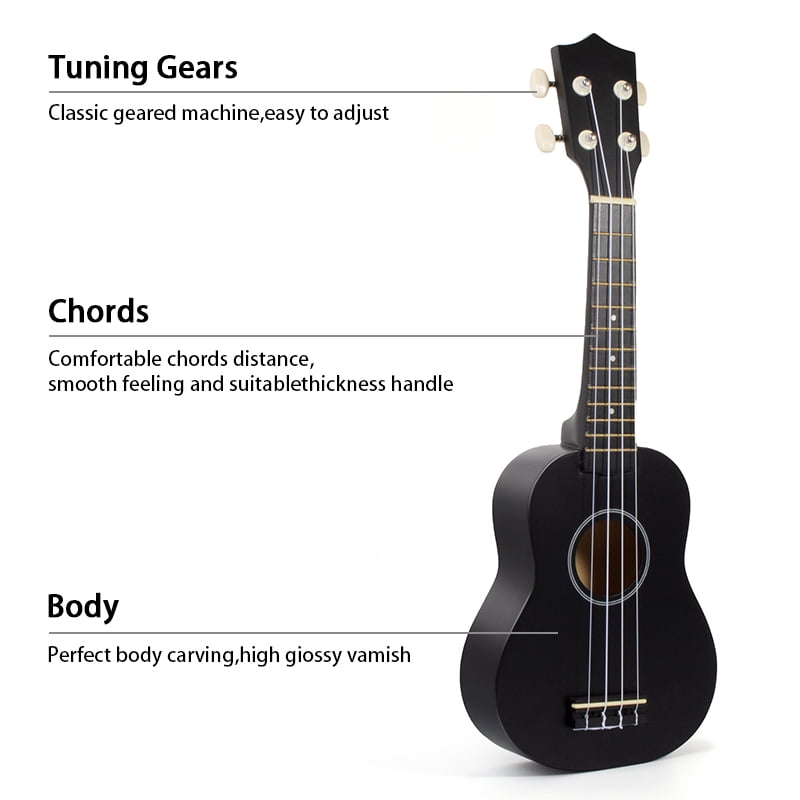 Likegreen Ukulele 21 inch Beginning Kit for Beginner Kids Students with Free Gig Bag, Strap, Nylon String, Picks, Clip-on Tuner Colorful Gift Black