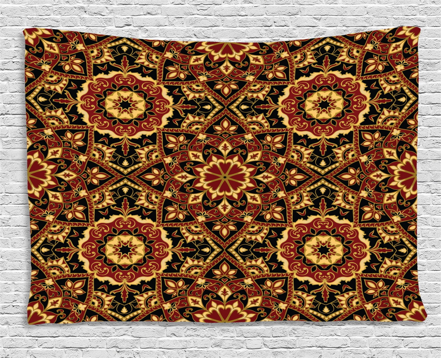 Turkish Pattern Tapestry, Byzantine Old Ornament in Dark Colors