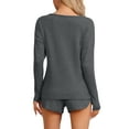 thumbnail image 3 of Conjunto de pijamas para mujeres INSPIRE CHIC, de manga larga, con cintura elástica, top y pantalones cortos, conjunto de ropa de casa, sudadera con bolsillos, talla M, gris oscuro, 3 of 6