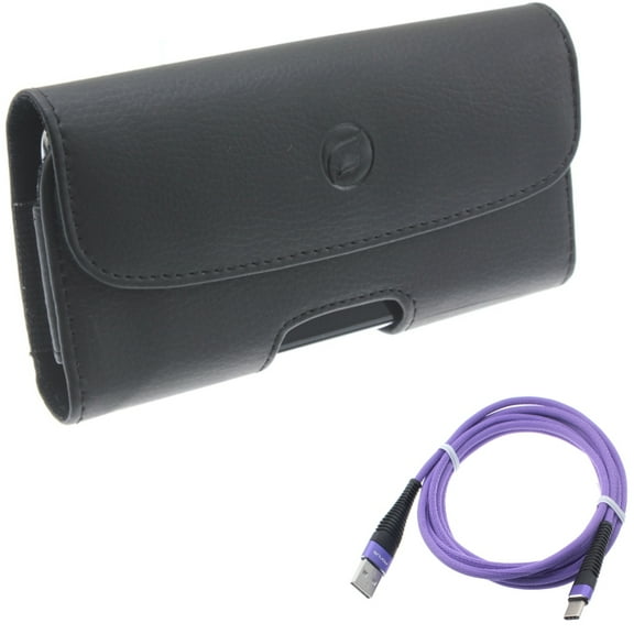 6ft USB-C Cable w Case Belt Clip for Samsung Galaxy S21,S20 - Purple Type-C Charger Cord, Leather Holster Cover