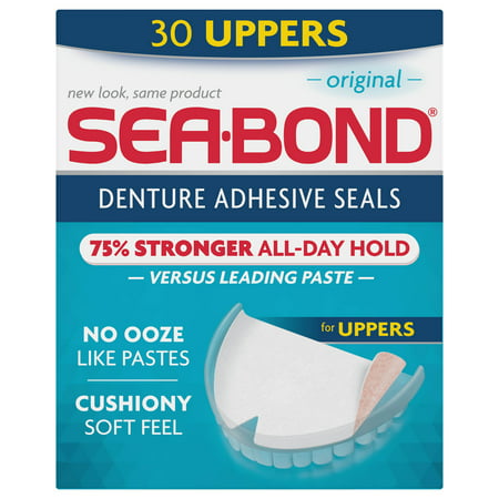 Sea Bond Secure Denture Adhesive Seals, For an All Day Strong Hold, 30 Original Flavor Seals for Upper