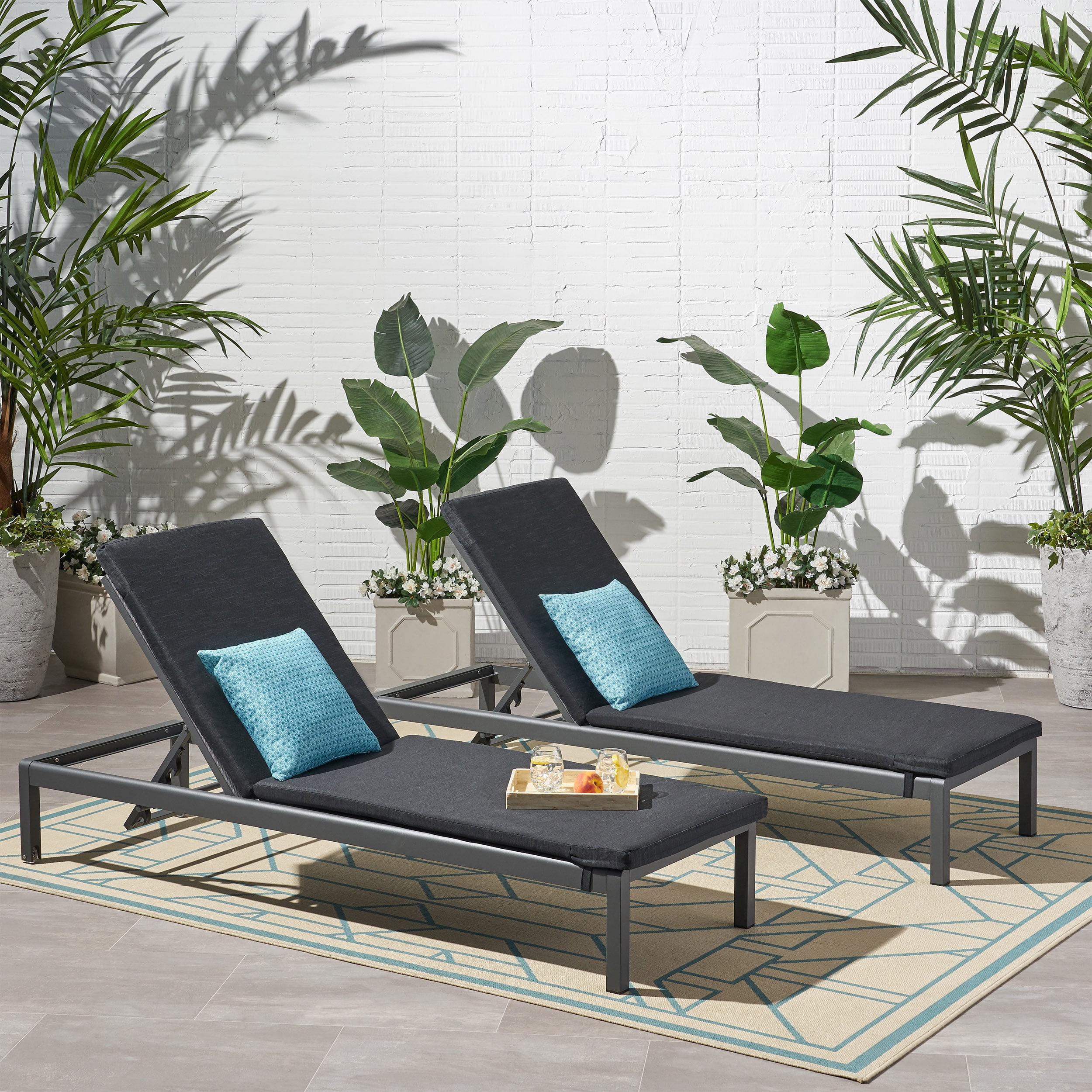 Mitchell Outdoor Chaise Lounge with Cushion, Set of 2, Dark Gray