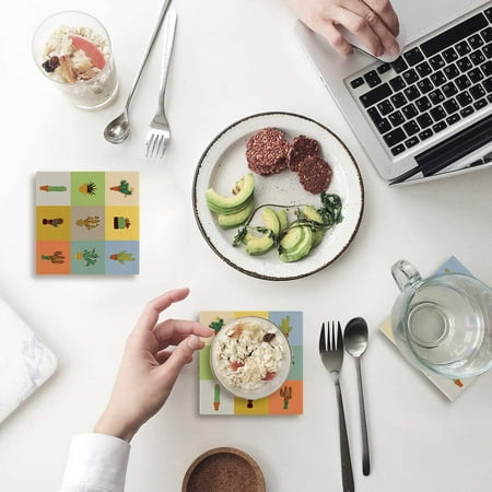 

KXMDXA Cactus Set of 8 Coaster for Drinks Absorbent Ceramic Stone Coasters Cup Mat with Cork Base for Home Kitchen Room Coffee Table Bar Decor