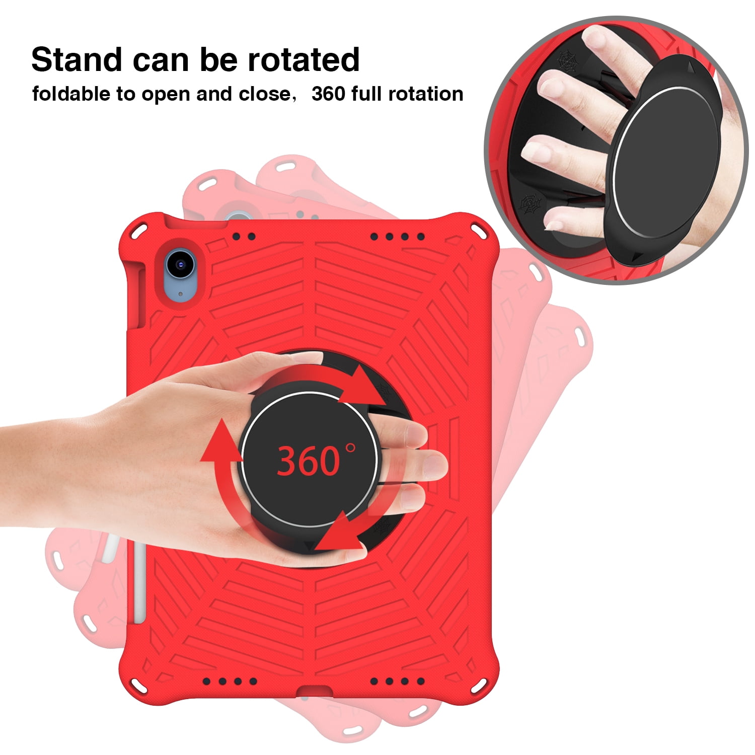 Dteck Rugged Case for Apple iPad (10th generetaion) 10.9-inch 2022, Shockproof Drop Protection Cover with 360 Rotatable Kickstand Shoulder Strap Pencil Holder for 10.9" iPad 10th Gen Case 2022,Red