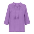 thumbnail image 4 of LEAVINGSUO Fall Winter V Neck Long Tops for Women, Womens Tops Women Solid V-Neck Lace Splicing Fold Three Quarter Sleeve Shirts Blouses Tops, 4 of 6