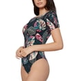 thumbnail image 3 of Picia Colorful Tropical Leaves Womens One Piece Swimsuits Modest Tummy Control Bathing Suits Lace Up Slimming Swim Suit-Large, 3 of 9