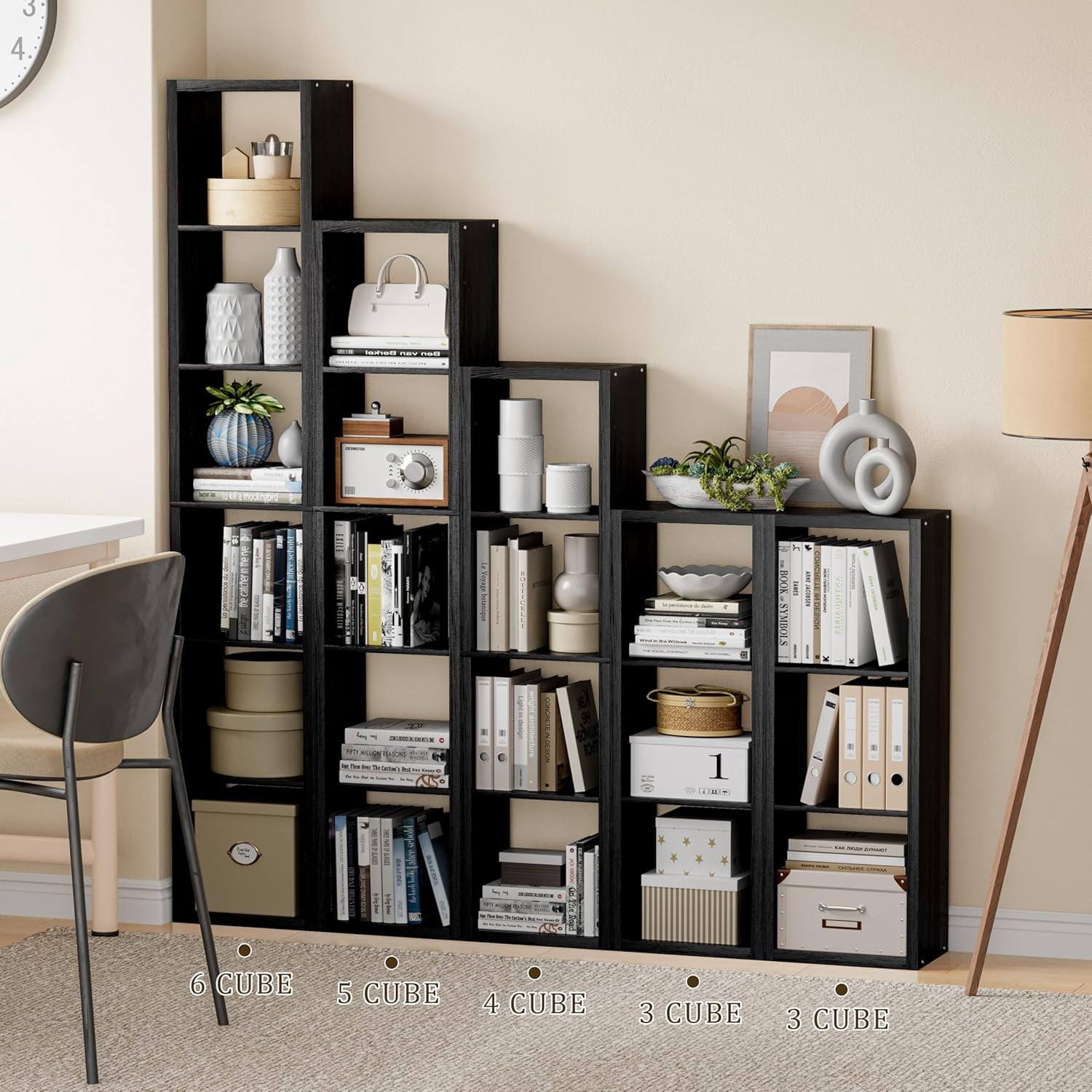 Anhdah 3 Cube Storage Organizer Bookshelf, Black Wooden Bookcase Storage Shelf, Sturdy 3-Cube Organizer for Living Room, Bedroom, Home Office, Easy Assembly