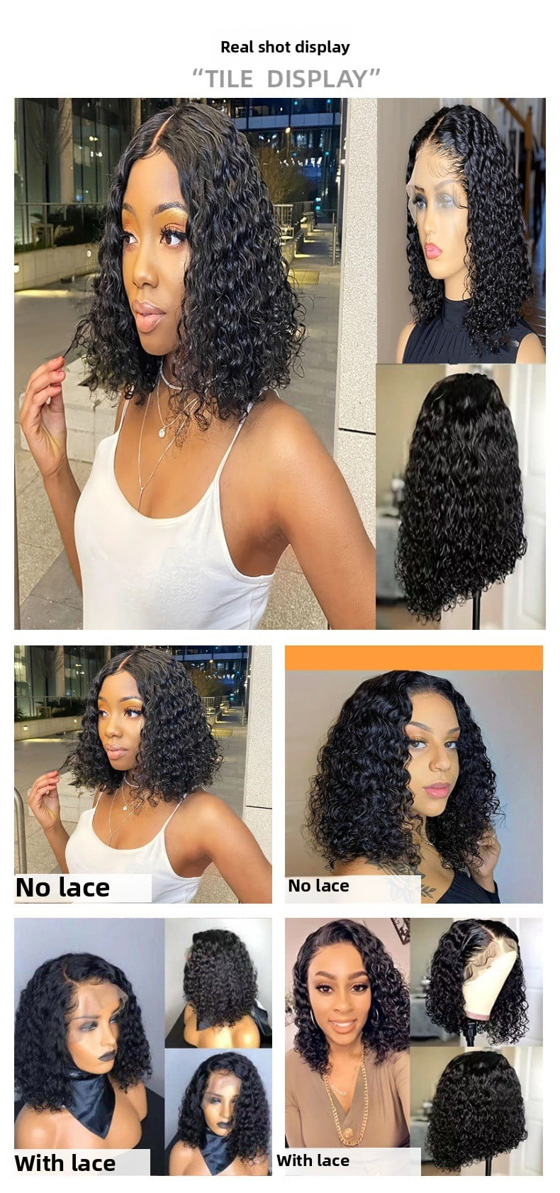 European and American women's small roll synthetic short wig black fluffy natural fashion front lace full head cover Wigs