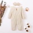 thumbnail image 3 of Newbor Girl Romper Infant Fall Winter Clothes Ruffle Sweater Long Sleeve Bodysuit Jumpsuit and Headband Set, 3 of 9