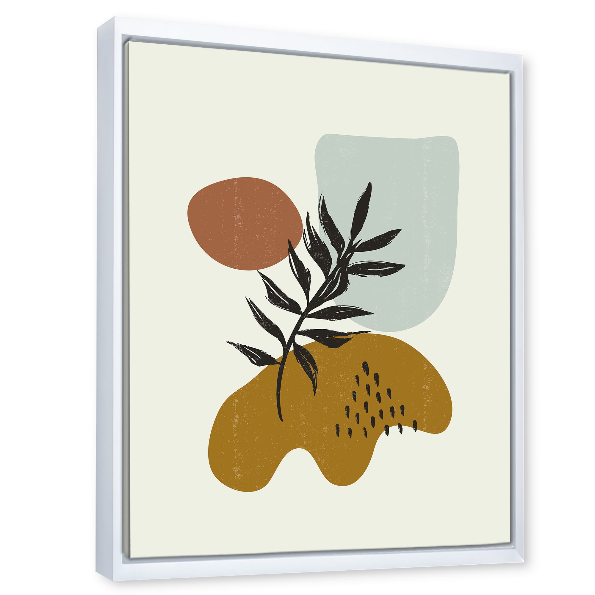 Designart 'Abstract Shapes With Botanical Minimalist Leaf II' Modern Framed Canvas Wall Art Print