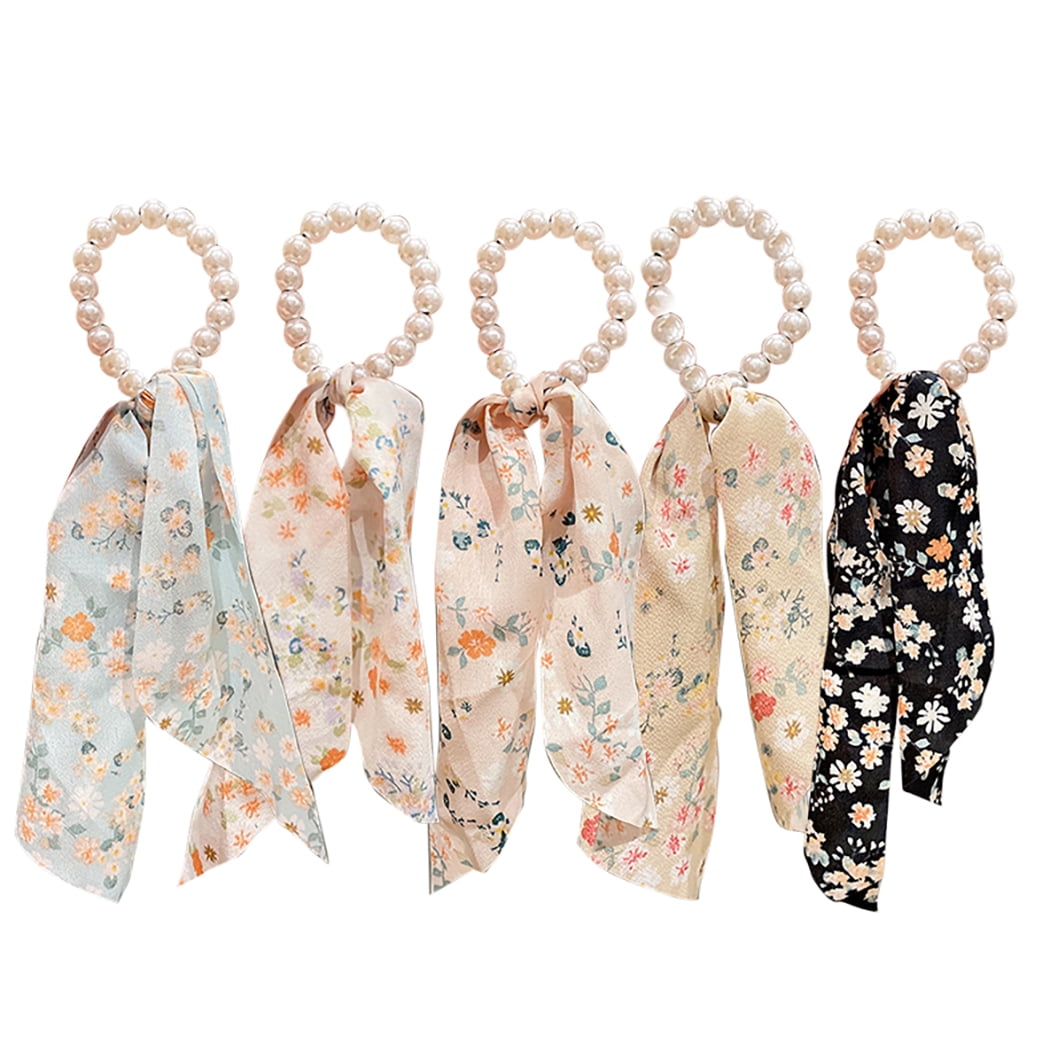 Hair Tie Scrunchies Flower 5PCS Elastic Hair Scarf Scrunchies Ponytail Holders