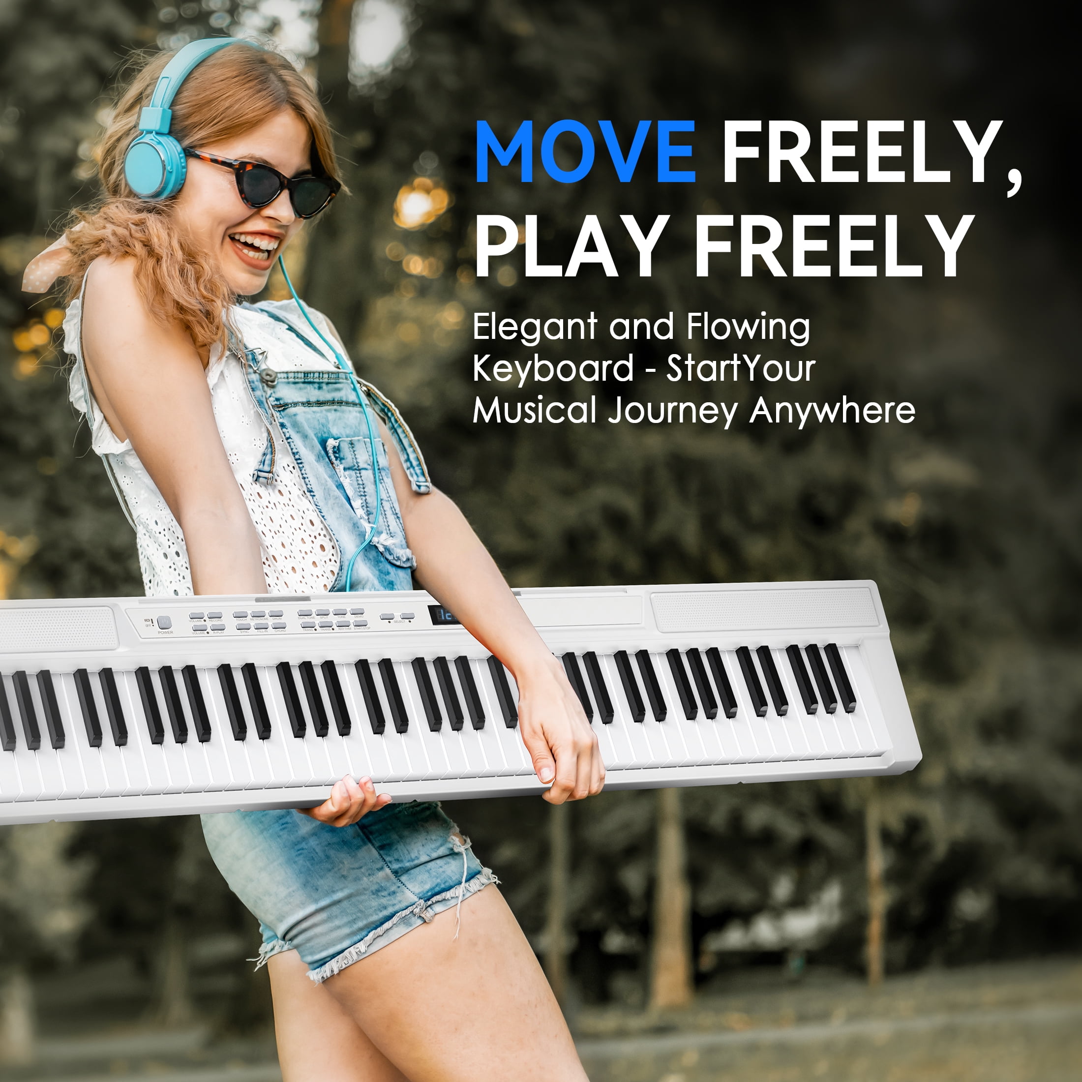 Furnibear 88 Key Piano Keyboard Semi Weighted Electric Keyboard Piano with Stand, Pedal, Headphones, Carrying Case, White