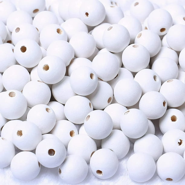 60 Pieces 18mm White Wood Beads for Handmade Crafts, Round Wooden Beads