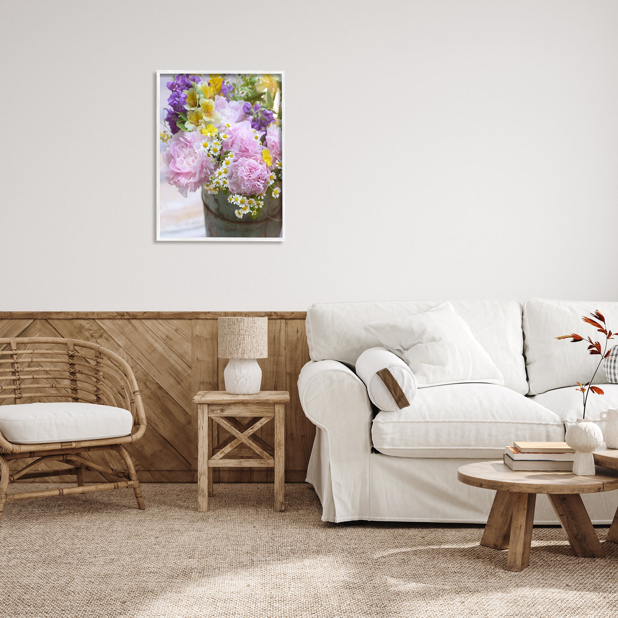 Stupell Industries Spring Blooms in Bucket Botanical & Floral Photography White Framed Art Print Wall Art, 24 x 30