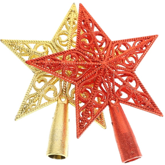 Gymnture 2pcs Christmas Tree Topper Star Pentagram Treetop Decor Christmas Tree Plastic Ornament Party Supplies(Golden and Red)