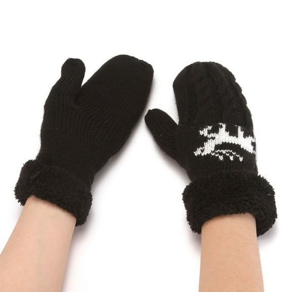 Dyfzdhu Women Fashion Knitted Plush Twist Windproof Warm Thickened Fingered Plus Gloves Black