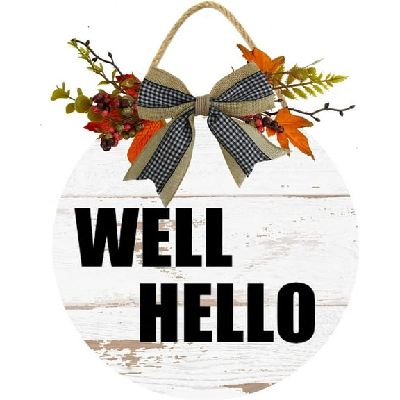Eveokoki 12" Sign, Well Hello Sign,Rustic Wooden Door Sign,Farmhouse Wall Decor ,Rustic Wood Home Sign,Rustic Door Decor,Wall Art,Wall Sign