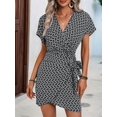 thumbnail image 2 of Women'S Summer Wrap Dresses V Neck Print Ruffle Short Sleeve Mini Floral Boho Dress Black L, 2 of 9