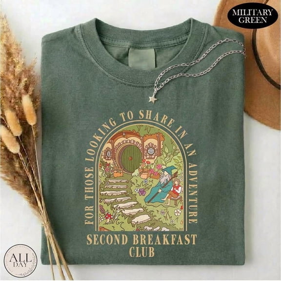 Second Breakfast Club T-Shirt - For Those Looking to Share in an Adventure, Fantasy Book Lover Tee, Middle-Earth Inspired Shirt