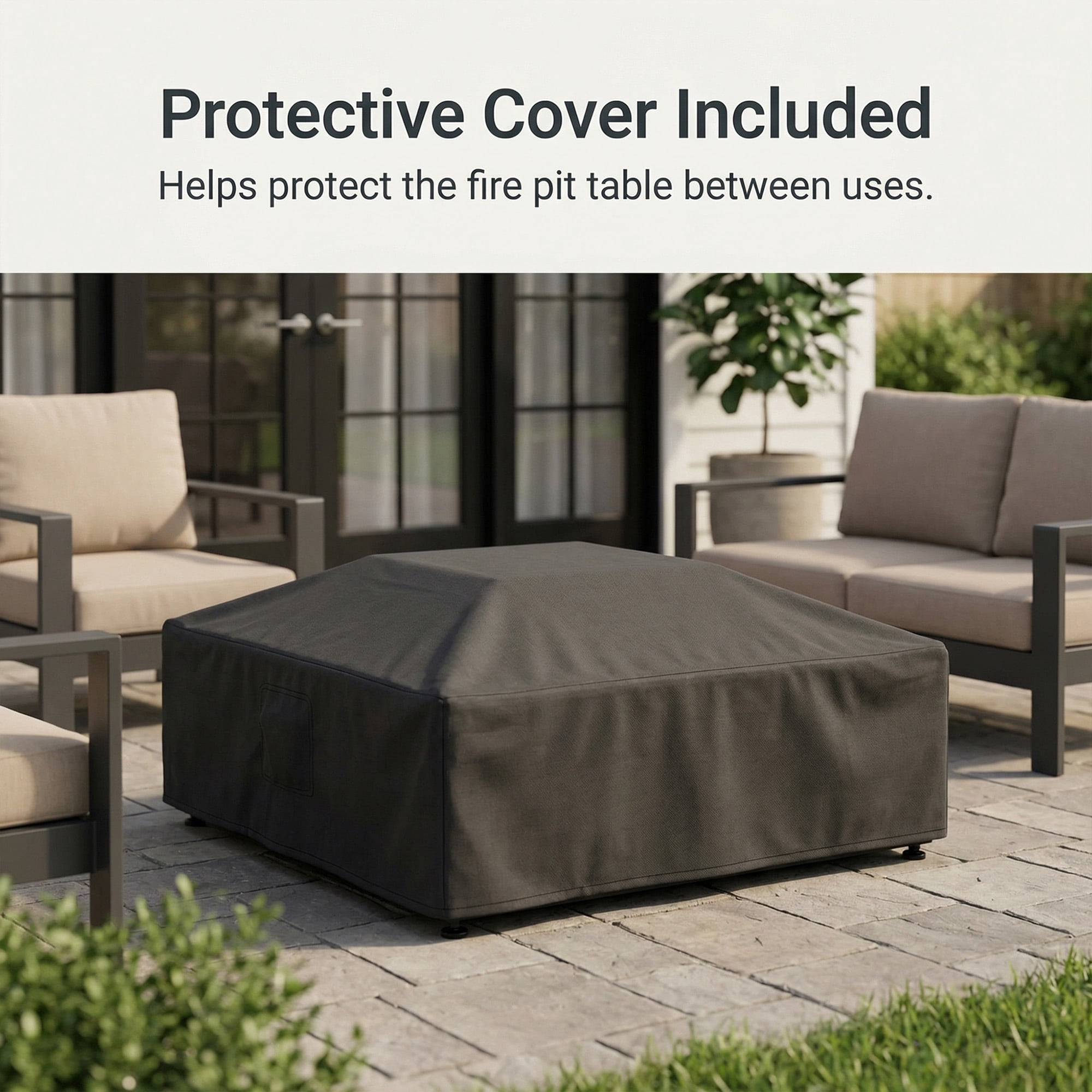 RADIATA 40" Square Propane Fire Pit Table, Dual Fuel Natural Gas Fire Pit Convertible, 50,000 BTU Outdoor Fire Pit Table for Outside Patio