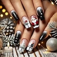 thumbnail image 1 of Kit de 24 uñas postizas cortas cuadradas con diseño degradado negro, reutilizables, de acrílico, con puntas y diseño navideño., 1 of 4