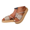 thumbnail image 3 of MuXiKeJi Clothes Women's Bow Flat Slide Sandals Straw Footbed Open Toe Dressy Boho Summer Beach Slides Casual Slip On Ladies Sandals, 3 of 9