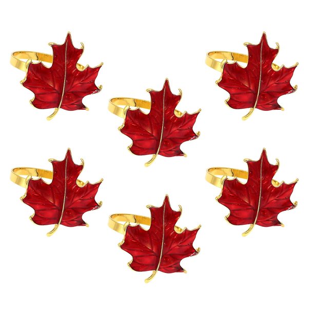 Maple Leaves Napkin Rings Table Decor Alloy Retro Style 6pcs Yellow Red