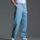 thumbnail image 4 of Pantalones largos para hombre, casuales, de moda, lisos, de pierna recta, con cordón y cintura elástica, 4 of 5