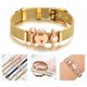 thumbnail image 2 of Pulsera de malla de acero inoxidable para mujer, ajustable, con hebilla rosa, brazalete con dijes deslizantes (B), 2 of 5