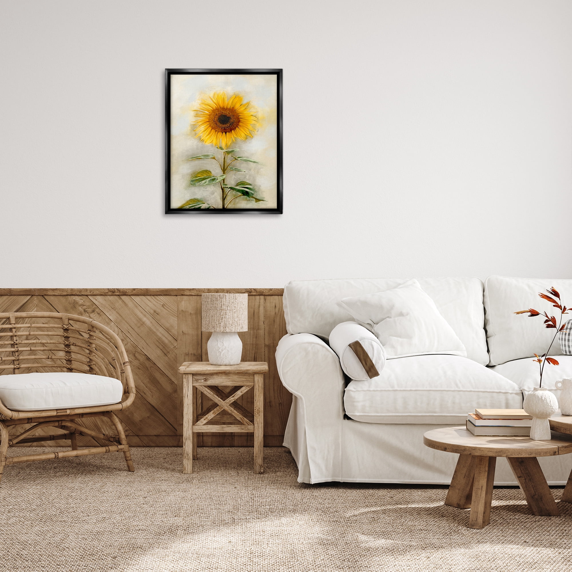 Stupell Industries Sunflower Summer Bloom Botanical & Floral Painting Black Floater Framed Canvas Art Print Wall Art, 25 x 31