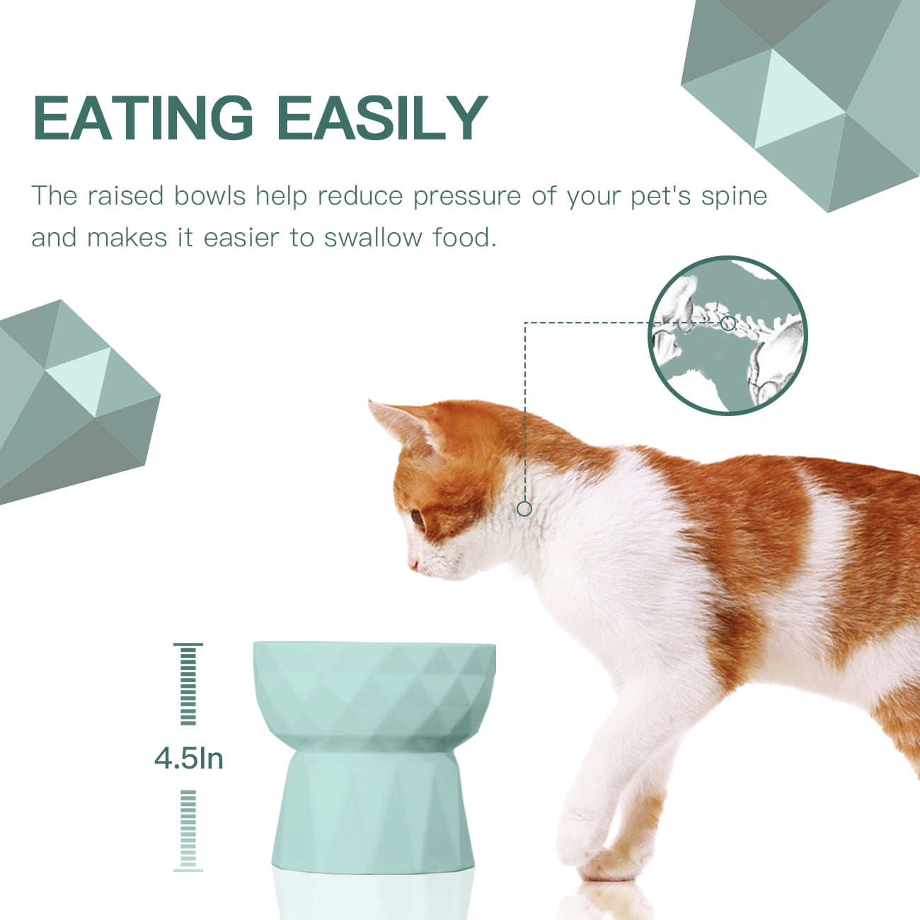 Frewinky Cat Bowls,Ceramic Cat Bowls Anti Vomiting,Raised-Cat Food and Water Bowl set for Cats and Small Dogs,13.5 Oz，Green