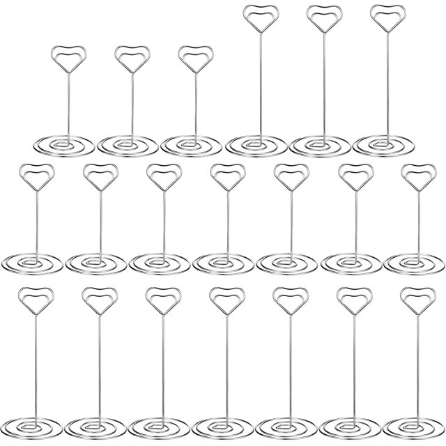 20 Pièces Numéro de Table Porte-Cartes Place Mini Porte-Cartes de Table Support de Photo Support de Photo pour les Tables Fil Photo Titulaire Menu Mémo Clips pour Fête d'Anniversaire de Mariage (Coeur d'Argent)