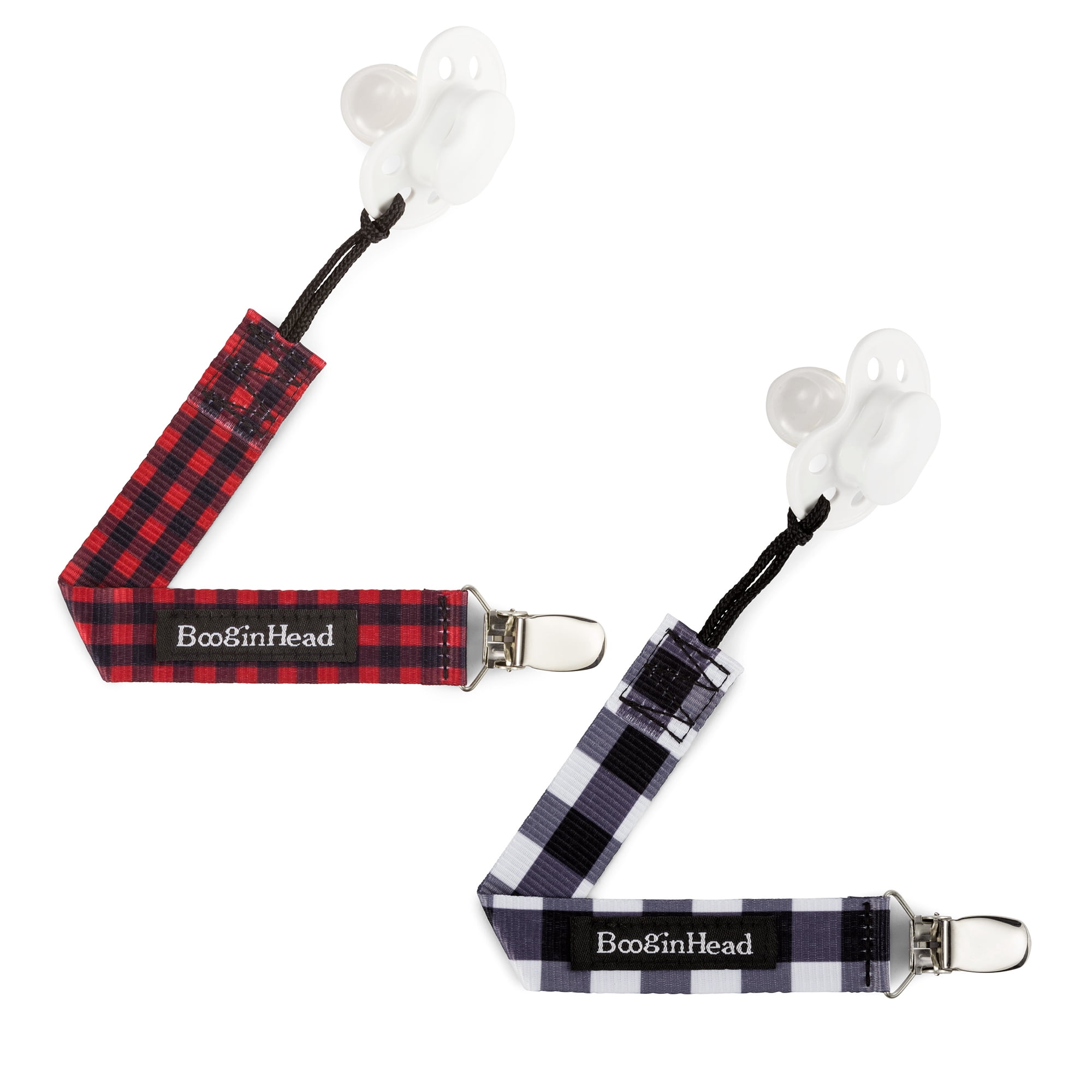 BooginHead Universal Pacifier Clips, Infant Toddler Boys and Girls, Red Plaid