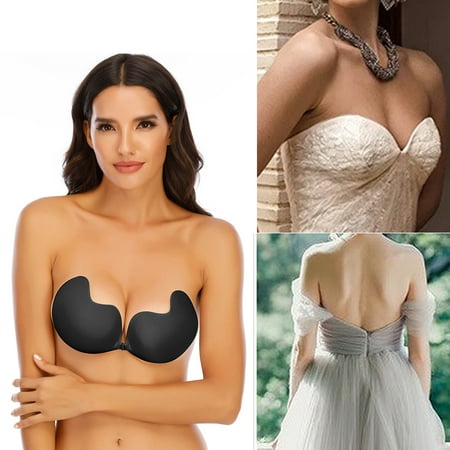 

ALigoa Adhesive Push Up Bra Breast Lift Backless Invisible Bra Stick on Strapless Bras for Women Black