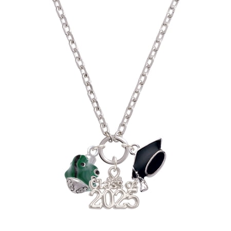 Delight Jewelry Silver-tone Green Enamel Alligator Spinner - Silver-tone Class of 2025 Graduation Zoey Necklace, 28"