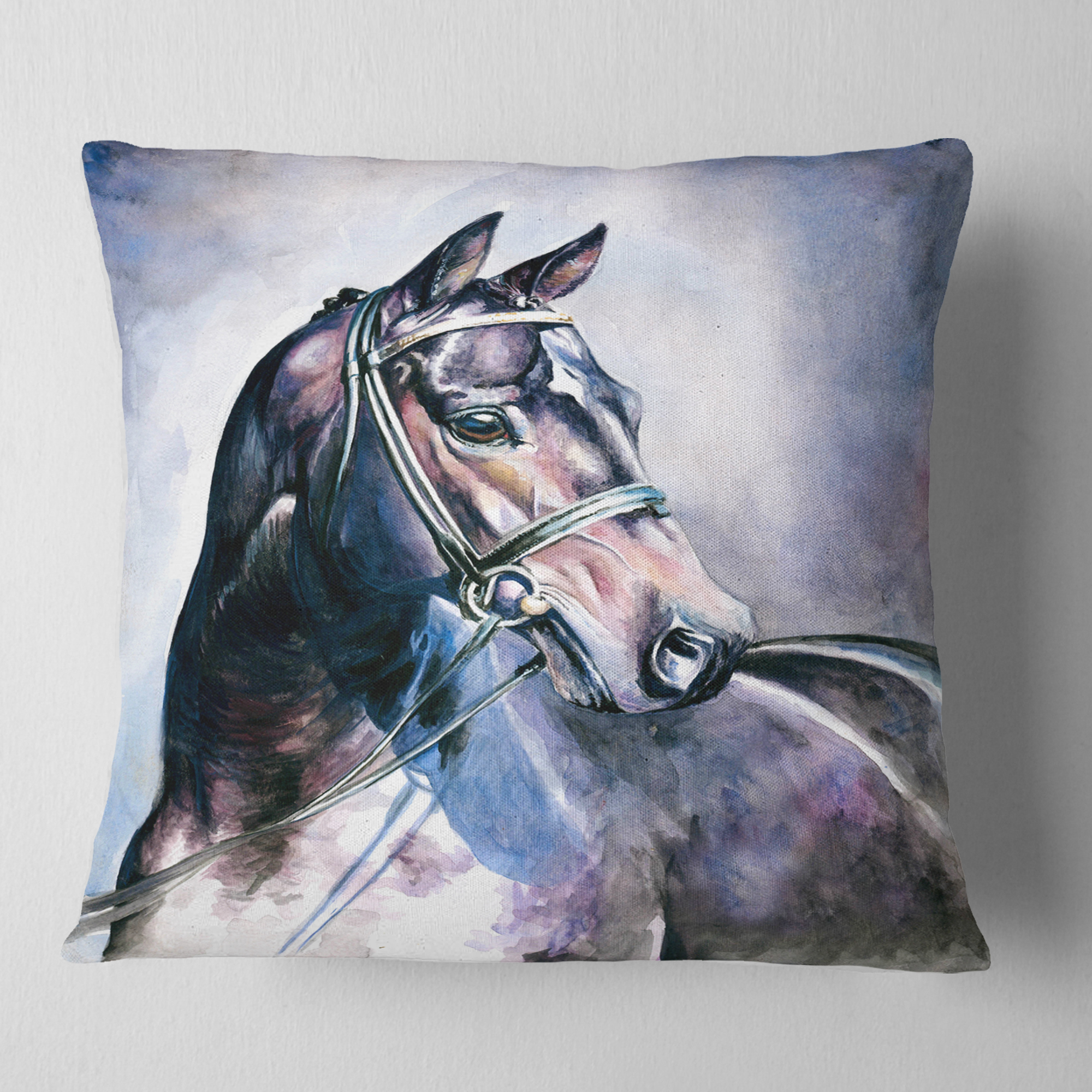 Designart Black Horse with Bridle - Abstract Throw Pillow - 18x18