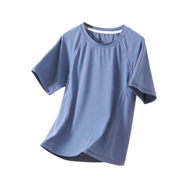 Zpanxa T-Shirts pour Filles Couleur Unie Respirant Manches Courtes Col Rond Haut de Sport Polyester 7 Ans