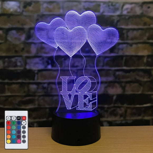 Lámpara AZIMOM 3D Globo de Corazón con 16 Colores USB y Batería
