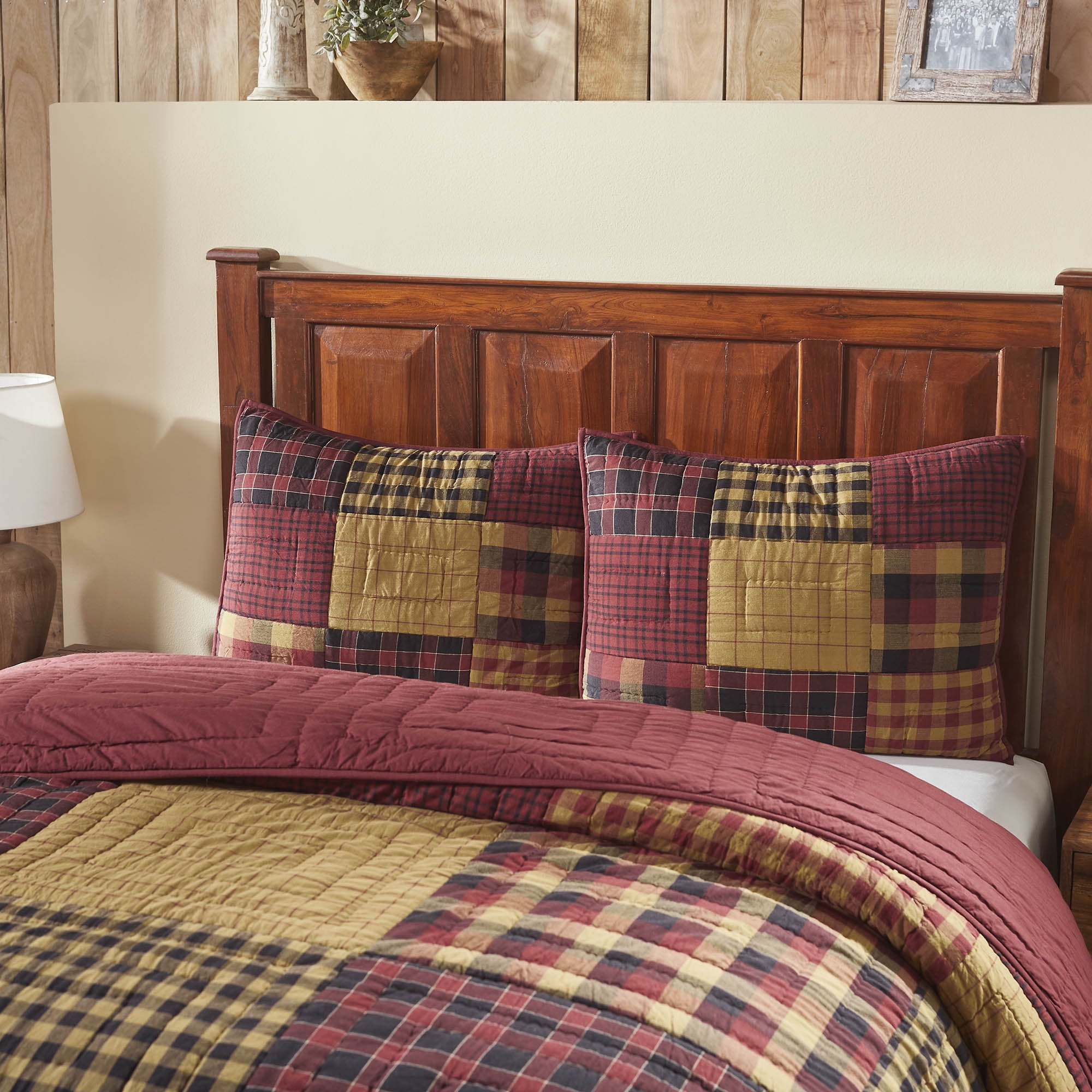 Wyatt Bear Applique Throw Pillow 18x18 – Rustic Lodge Plaid Design, Reversible, Cotton Cover