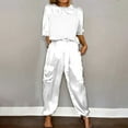 thumbnail image 2 of BLOCLOALO 2 Piece Lounge Set Short Sleeve Shirts Womens Outfits Dressy Pant Suits Casual Satin Wide Leg Pant Sets Loose Fit Sets Sweatpants and Sweatshirt Set Womens Lounge Outfit White Xxl, 2 of 4