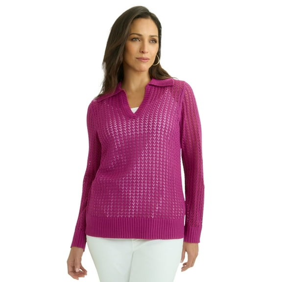 Jessica London Women's Plus Size Pullover Crochet Polo
