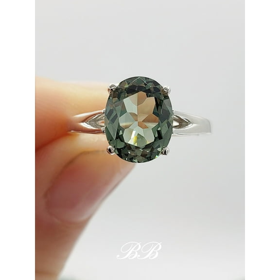 8x6mm - 10x8mm Lab Created Green Tourmaline Colored Spinel, Oval Cut, Solitaire Ring, Sterling Silve