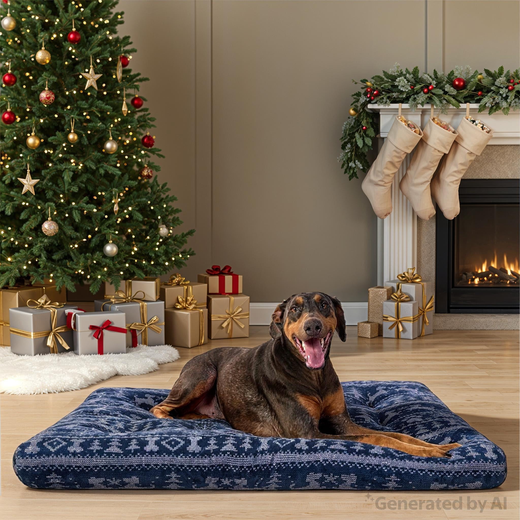 Vibrant Life Jumbo Dog Bed, X-Large Pillow Dog Bed, 48" x 38", Navy Fair Isle