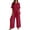 Red, variant on Women's Solid Color Short Sleeve Shirt And Trousers Solid Color Linen Set