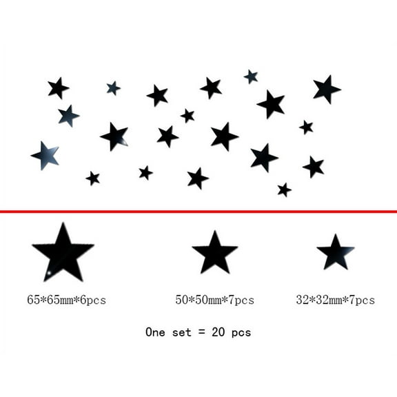 Latrodar 20 X Star Art Mirror Wall Sticker Acrylic Decal Home Room DIY Art Black Black Party Favor 4x0.8 Inch
