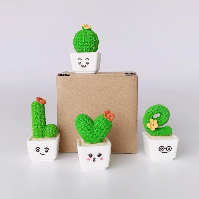 4 piezas de pntas de Cactus artificiales en decorativa pequeña pntas de Cactus simución para decoración de bonsái - Small Colco pequeñas plantas falsas