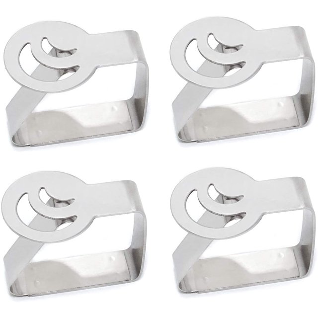 4 clips de acero inoxidable plateado grueso para tela fuerte, soporte de abrazadera para mantel, abrazaderas para mantel, soportes para mantel, soportes para mantel para exterior e interior (luna) Namotu DLM972