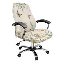 ZIATUBLES Universal Desk Office Chair Cover Machine Washable Computer Rotating Chair Slipcover Stylish Home Furniture Protector Cover for High Back Chair Seat Backrest, S, Daisy Floral Butterfly